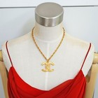 Chanel Gold Plated Cc Logos Charm Vintage Chain Necklace Pendant  798c Rise-on