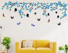 Blue Flower With Vine And Butterfly Sticker Home Decor Wall Decal Office Diy