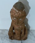 Vintage Papua New Guinea Sepik River Painted Wood Statue Of A Seated Male Figure
