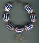 African Trade Beads Vintage Antique Venetian Glass 6 Layer Blue Chevron Big Size