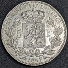 1867 Belgium - Leopold Ii Roi Des Belges Leop Wiener Silver 5 Francs