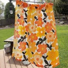 Vtg 70s Flower Power 4 Orange Daisy Floral Curtains  2 Pairs  21x22  21x34 Rare