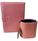 Pink Pebble Leather 2-pc Desk Set Pen Holder   Caddy   Journal Alfred Design Nwt