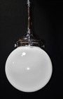 Rare Vintage 1930s Art Deco Opaline Milk Glass Schoolhouse Chrome Pendant Light
