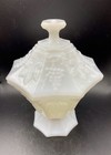Vintage Mcm Anchor Hocking Milk Glass Lidded Candy Dish  Grapes   Vines  Octagon
