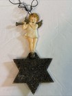 Two Vintage Mid Century Celluloid  Angels On Mica Glitter Stars