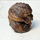 Japanese Boxwood Netsuke Coiled Dragon Hand Carved Figurine Okimono
