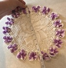 Handmade Hand Crocheted Doily Purple Flower Edges Round 13 Inch