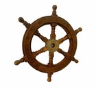 Nautical Wooden Ship Steering Wheel Pirate Decor Wood Brass Collectible Decor