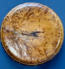 Vtg Turned Burl Wood Bowl Checkered Border   Vine Leaf Inlays Fruit center Piece