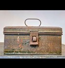 Early Primitive Tin Toleware Document Box Old Green Paint 6 5  Wide 