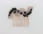 Black Rhinestone Crystal Rose Gold Plated Floral Hair Comb
