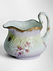 Weimar Germany Antique Porcelain Creamer Pitcher Pink Floral Gold Gilt