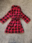 Wondershop Kids Hooded Fleece Robe Size 5 Red black Plaid Belted Long Sleeve