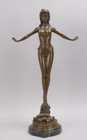 Large Bronze Figurative Woman Sculpture Marble Base Rare Decor Gift Signed Lady