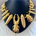 Schiaparelli Retro Diverse Insect Collection Gold Tone Necklace Clavicle Chain