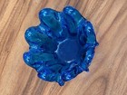 Vintage Italian Murano Art Glass Abstract Cobalt Blue Stretch Bowl Vase Mcm