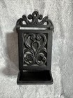 Match Box Holder Black Cast Iron Metal Large Scrolled Container Wall Mount  Vtg