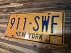 Vintage Orange New York 1973-1986 License Plate 911 Good Condition