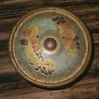 Vintage Round Footed Metal Tin Storage Container With Lid Fruit Design Unmarked