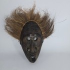 Vintage African Tribal Mask Gu  r   Attributed Carved Wood Fiber Hair Wall Art