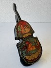 Vintage Russian Lacquer Violin Shaped Box Palekh Style Troika Hand Painted Ussr