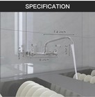 Commercial Kitchen Faucet Wall Mount 8in Center 12 spout 2 Handle Restaurant Tap
