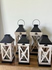 Farmhouse 5-piece Distressed Wood   Metal Hanging Lantern Set  Beige black