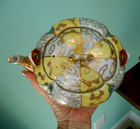 Japanese Kutani Teapot Meiji C 1860s-80s Gourd Shape Yellow Gilt Signed
