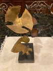 Vintage Mcm Brutalist Flower Sculpture On  Wood Metal Copper Brass  Mcm