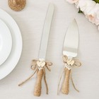 4 Pcs Set Rustic-style Wedding Cake Knife And Server Set With Champagne Glasses