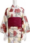 Japanese Yukata Set Women Kimono Summer  Floral  Red Yellow White Obi Belt