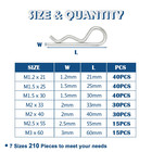 210pcs 7 Sizes Cotter Pin Assortment Kit Zinc Plated Steel R Shaped Small 