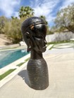 Vintage African Dark Ebony Wood 9  Hand Carved Woman Sculpture Statue Head Bust