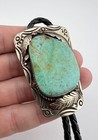 Vintage Navajo Nickel Silver High Grade Kingman Turquoise Stamped Bolo Tie 2 25 