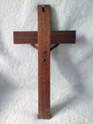 Vintage Wooden Wall Crucifix 12  Gold Tone Metal Jesus Christ Corpus Cross