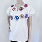 Vintage Mexican S - M Floral Hand Embroidered Peasant Boho Hippie Blouse Top