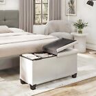30  Faux Leather Storage Ottoman Bench - Foldable Seat   Cream