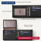 Black Leather Men Wallet Slim Bifold Rfid Blocking Minimalist Card Holder Cash