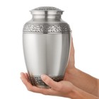 Adult Brass Cremation Urn For Human Ashes - Silver With Velvet Bag