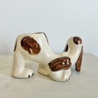 Kitsch Vtg Ceramic Basset Hound Dog Planter Beige Glazed Usa Sad Dog Retro