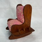 Vtg Wood Rocking Chair Pin Cushion Sewing Caddy W spool Pegs   Scissor Holder
