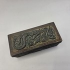 Vintage Japanese Dragon Metal Trinket Box Hinged Divided Stamp Case Japan Wo