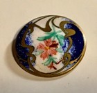 Antique French Enamel Button Champleve Art Nouveau Swirling Roses Handpainted