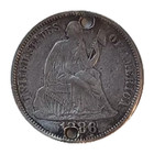 Pictorial Love Token - Ladies Fan Initials C G - 1886 Silver Seated Liberty Dime