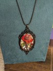 Elegant Red Rose Gothic Black Frame 2d Glass Pendant Enchanted Fashion Necklace