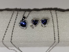 Sterling Silver With Created Heart Shaped Tanzanite Necklace   Earrings Set