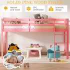 Kids Pink Twin Size Platform Loft Bed With Play Area Guard Rail Steps For Girls