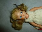 Vintage Small Vinyl Doll Blonde Pigtails Blue Eyes Knitted Dress One Shoe
