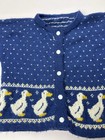 Vintage Toddler Folk Wool Cardigan Goose Duck Hand Knit Style 2t   3t Blue Hearts